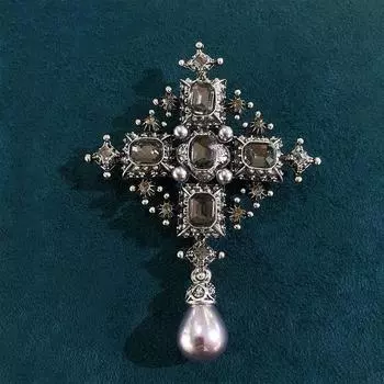 Классический жемчужный кулон крест значок булавка винтажная брошь дворец барокко