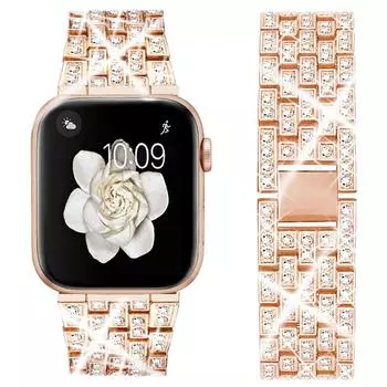 Классический женский ремешок с бриллиантами для Apple Watch Band 8 7 6, ювелирный металлический ремень для iWatch 49 мм 41/45 мм 44/40 мм, браслеты серии SE 5 3 38mm or 40mm золотой