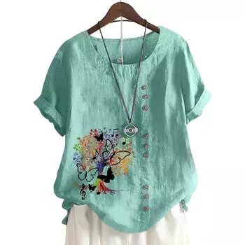 Классический женский топ с круглым вырезом, 11 яркими принтами и пуговицами S озеро синий