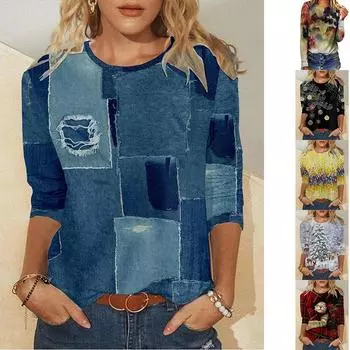 Классический женский топ с круглым вырезом, осенне-зимний, с принтом снежинок и животных, молодежный женский топ, футболка XS-8XL S