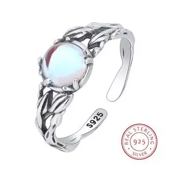 Классическое ажурное витое веревочное кольцо с четырьмя когтями из лунного камня для женщин, стерлинговое серебро, подарок на годовщину, ювелирные изделия, кольца из стерлингового серебра для женщин Resizable белый