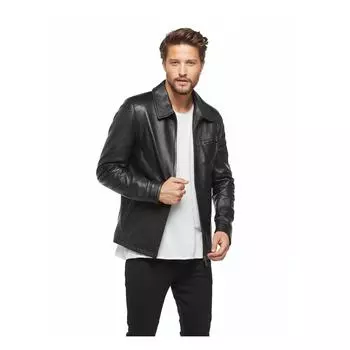 Классическое черное кожаное пальто