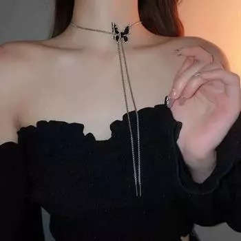 Классическое черное ожерелье-бабочка Серебряная цепочка-бабочка на ключицу Цепочка-бабочка Чокер для вечеринки butterfly