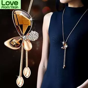 Классическое длинное ожерелье с бабочкой и кисточкой из кристаллов для женщин, бижутерия, новые модные ювелирные изделия, ожерелья и подвески, подарок синий