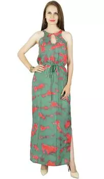 Классическое длинное платье-макси Bimba Tie & Dye с разрезами по бокам, праздничное 14 зелёный