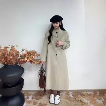 Классическое и модное однобортное двухстороннее кашемировое пальто для женщин, осенне-зимний стиль, стройнящее шерстяное пальто в стиле Хепберн S