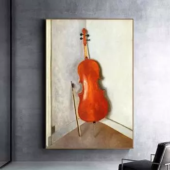 Классическое искусство, ретро, красная скрипка, картина маслом, настенное искусство, музыкальный инструмент, холст, постеры, принты для гостиной, офиса, домашнего декора 21cm30cm NoFrame