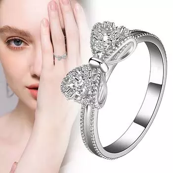 Классическое кольцо-бантик для женщин из стерлингового серебра с прозрачной лентой из циркония, симпатичное круглое кольцо с прозрачным фианитом, обручальное кольцо-бантик 5 белый