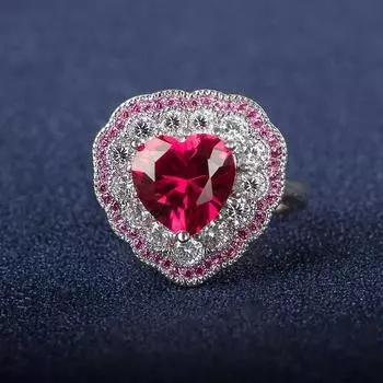 Классическое кольцо Cellacity из стерлингового серебра 925 пробы для очаровательной дамы с драгоценными камнями в форме сердца Рубин Сапфир Изумрудный камень Изящные ювелирные изделия Resizable сапфировый