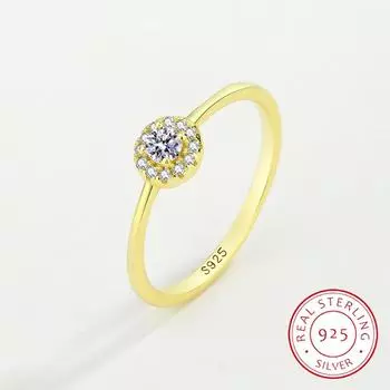 Классическое кольцо для пары из 18-каратного золота с круглым бриллиантом и кристаллами для женщин, натуральное серебро, подарок на помолвку, подарок для невесты, ювелирные изделия 6 золотой