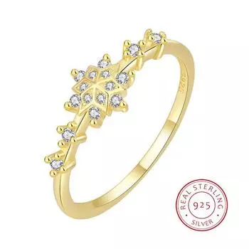 Классическое кольцо для пары из 18-каратного золота с четырьмя лапами и снежинками для женщин, 100% оригинальное серебро S925, подарок на день Святого Валентина, ювелирные изделия 6 жёлтый