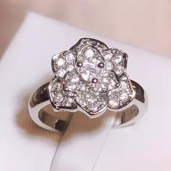 Классическое кольцо для женщин, модное кольцо с цветком AAAA, блестящие ювелирные изделия из циркона, вечерние свадебные украшения для женщин, кольцо с цветочным принтом, обручальное кольцо высокого качества Resizable белый