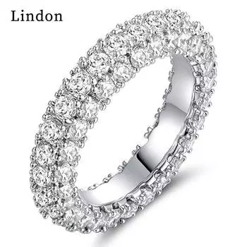 Классическое кольцо Lindon для женщин с цирконом круглой формы, подарок на свадьбу, размер 6-10 6 серебряный
