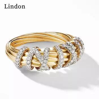 Классическое кольцо Lindon для женщин с цирконом круглой формы, подарок на свадьбу, размер 6-10 5 золотой