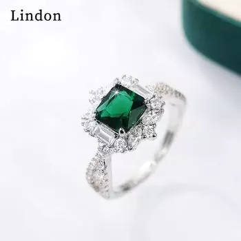 Классическое кольцо Lindon для женщин с цирконом круглой формы, подарок на свадьбу, размер 6-10 6 зелёный