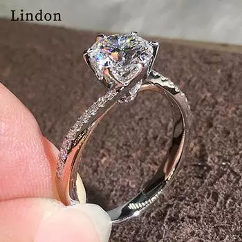 Классическое кольцо Lindon для женщин с цирконом круглой формы, подарок на свадьбу, размер 6-10 6 серебряный