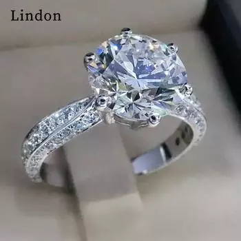 Классическое кольцо Lindon для женщин с цирконом круглой формы, подарок на свадьбу, размер 6-10 6 серебряный