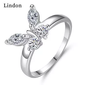 Классическое кольцо Lindon для женщин с цирконом круглой формы, подарок на свадьбу, размер 6-10 6 серебряный
