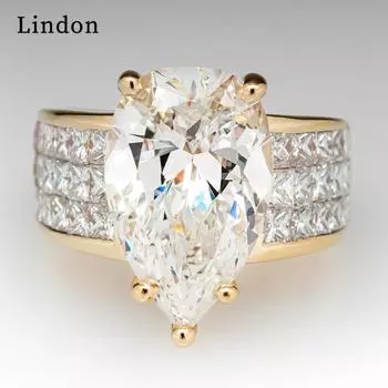 Классическое кольцо Lindon для женщин с цирконом круглой формы, подарок на свадьбу, размер 6-10 6 золотой