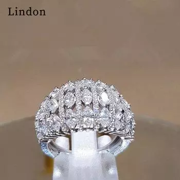Классическое кольцо Lindon для женщин с цирконом круглой формы, подарок на свадьбу, размер 6-10 6 серебряный