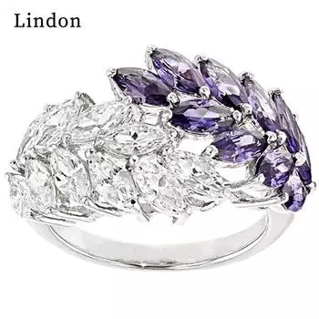 Классическое кольцо Lindon для женщин с цирконом круглой формы, подарок на свадьбу, размер 6-10 6 серебряный/фиолетовый