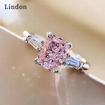 Классическое кольцо Lindon для женщин с цирконом круглой формы, подарок на свадьбу, размер 6-10 6 розовый