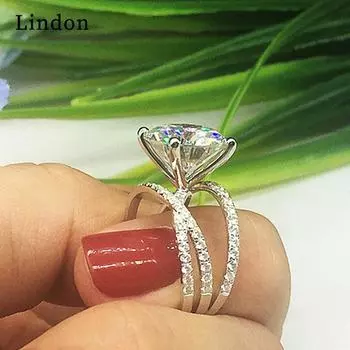 Классическое кольцо Lindon для женщин с цирконом круглой формы, подарок на свадьбу, размер 6-10 6 серебряный