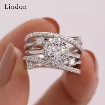 Классическое кольцо Lindon для женщин с цирконом круглой формы, подарок на свадьбу, размер 6-10 6 серебряный