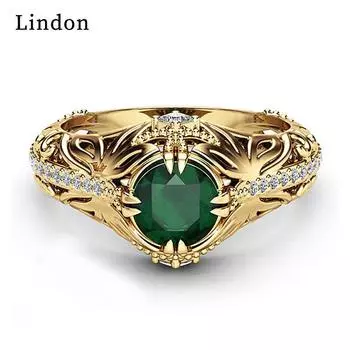 Классическое кольцо Lindon для женщин с цирконом круглой формы, подарок на свадьбу, размер 6-10 6 золотой