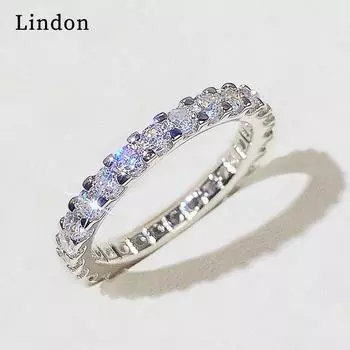 Классическое кольцо Lindon для женщин с цирконом круглой формы, подарок на свадьбу, размер 6-10 10 серебряный