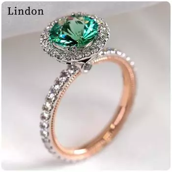 Классическое кольцо Lindon для женщин с цирконом круглой формы, подарок на свадьбу, размер 6-10 10 зелёный