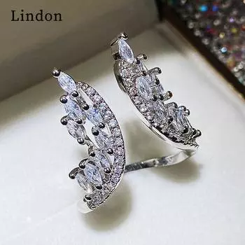 Классическое кольцо Lindon для женщин с цирконом круглой формы, подарок на свадьбу, размер 6-10 серебряный