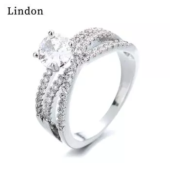Классическое кольцо Lindon из медного сплава с цирконием, женские ювелирные изделия, свадебный подарок для вечеринки 6 серебряный