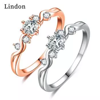 Классическое кольцо Lindon из медного сплава с цирконием, женские ювелирные изделия, свадебный подарок для вечеринки 9 серебряный