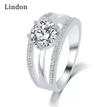 Классическое кольцо Lindon из медного сплава с цирконием, женские ювелирные изделия, свадебный подарок для вечеринки 6 серебряный