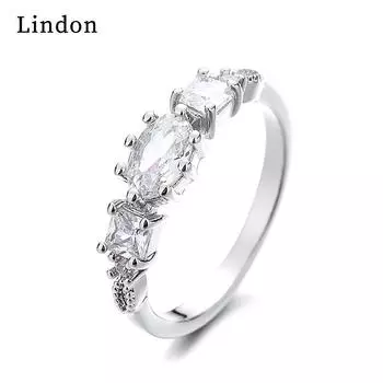 Классическое кольцо Lindon из медного сплава с цирконием, женские ювелирные изделия, свадебный подарок для вечеринки 6 серебряный