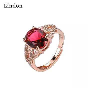 Классическое кольцо Lindon из медного сплава с цирконом, женские ювелирные изделия, свадебный подарок, вечеринка красный