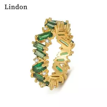 Классическое кольцо Lindon из медного сплава с цирконием, женские ювелирные изделия, свадебный подарок для вечеринки 6 зелёный
