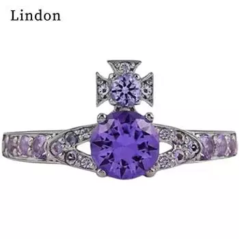 Классическое кольцо Lindon из медного сплава с цирконием, женские ювелирные изделия, свадебный подарок для вечеринки фиолетовый