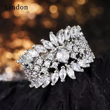 Классическое кольцо Lindon из медного сплава с цирконием, женские ювелирные изделия, свадебный подарок для вечеринки 6 серебряный