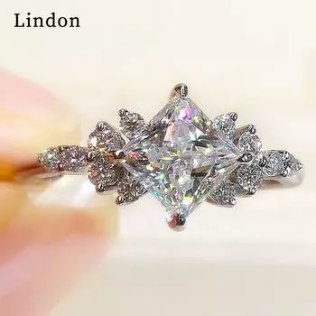 Классическое кольцо Lindon из медного сплава с цирконием, женские ювелирные изделия, свадебный подарок для вечеринки 6 серебряный