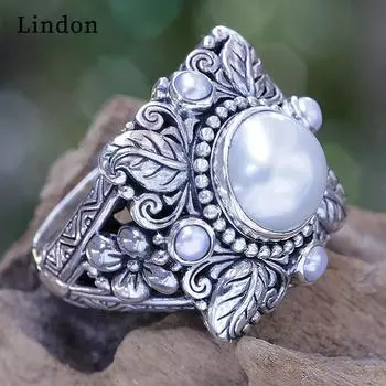 Классическое кольцо Lindon из медного сплава с синтетическим жемчугом, женские украшения, свадебный подарок, вечеринка 5 серебряный