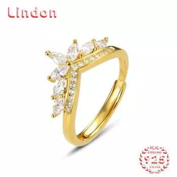 Классическое кольцо Lindon из стерлингового серебра 925 пробы с цирконом, женские ювелирные изделия, свадебный подарок для вечеринки золотой