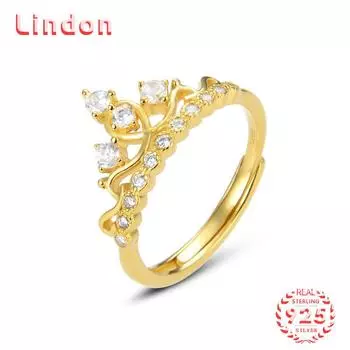 Классическое кольцо Lindon из стерлингового серебра 925 пробы с цирконом, женские ювелирные изделия, свадебный подарок для вечеринки золотой