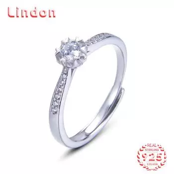 Классическое кольцо Lindon из стерлингового серебра 925 пробы с цирконом, женские ювелирные изделия, свадебный подарок для вечеринки серебряный