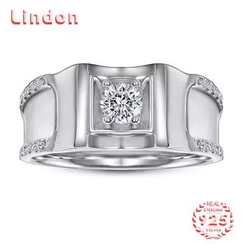 Классическое кольцо Lindon из стерлингового серебра 925 пробы с цирконом, ювелирные изделия для джентльменов, свадебное обещание, подарок для вечеринки 8 серебряный
