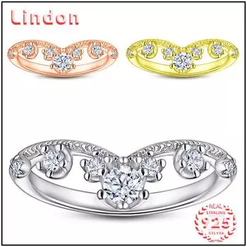 Классическое кольцо Lindon из стерлингового серебра 925 пробы с цирконом, женские украшения, свадебное обещание, подарок для вечеринки 5 серебряный