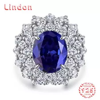 Классическое кольцо Lindon из стерлингового серебра 925 пробы с цирконом, женские ювелирные изделия, свадебный подарок для вечеринки 5 синий