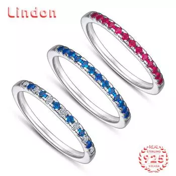 Классическое кольцо Lindon из стерлингового серебра 925 пробы с цирконом, женские ювелирные изделия, свадебный подарок для вечеринки 5 белый/синий