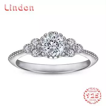 Классическое кольцо Lindon из стерлингового серебра 925 пробы с цирконом, женские украшения, свадебное обещание, подарок для вечеринки 5 серебряный